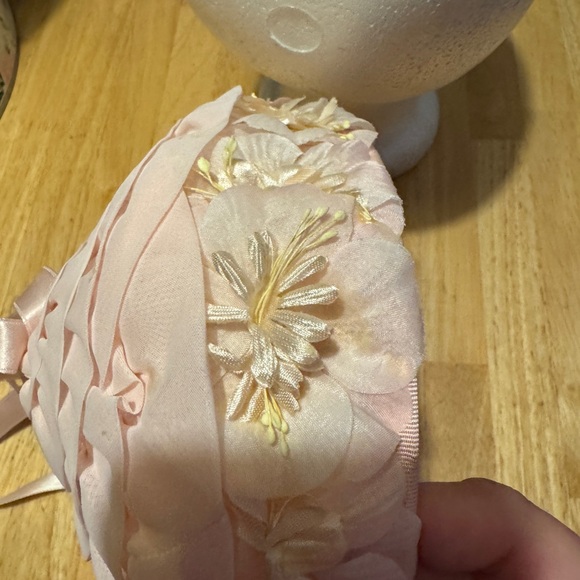 Vintage 50s 60s Womens Ruffle Floral Hat Pink Dressy - Picture 5 of 6